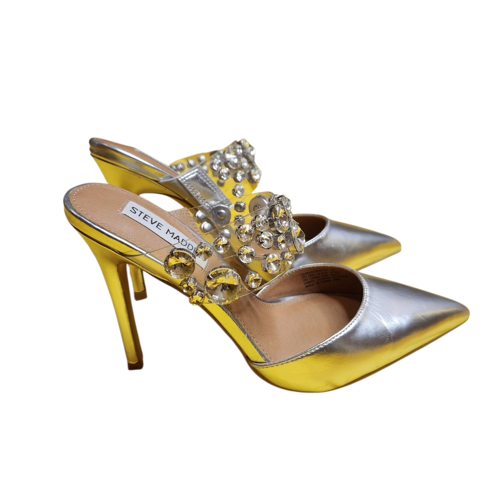 Steve Madden Silver and Gold Heels with Rhinestone Embellishments